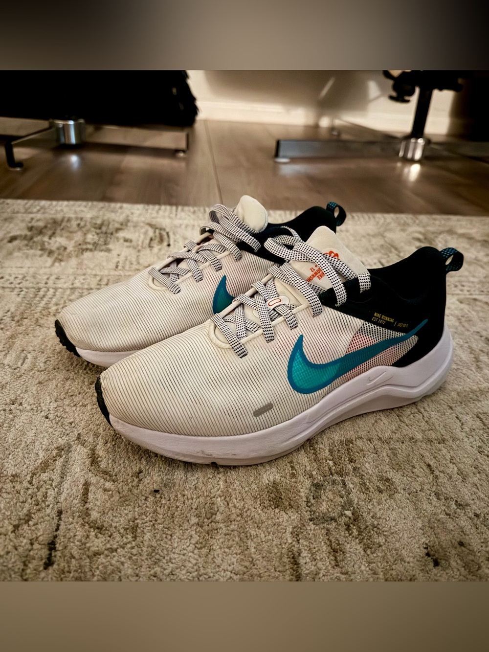 Women’s Nike White Sneakers with Teal Swoosh